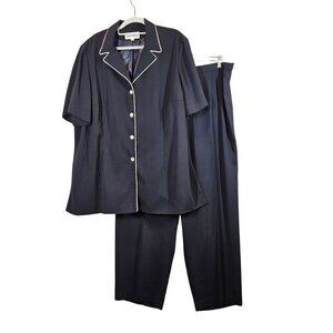 Danny & Nicole Womens 22W Navy Pant Suit Set Career office retro elastic waist